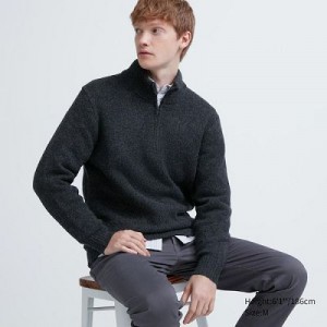 Suéteres Uniqlo Souffle Yarn Long-Sleeve Half-Zip Hombre Gris | 61385_PE