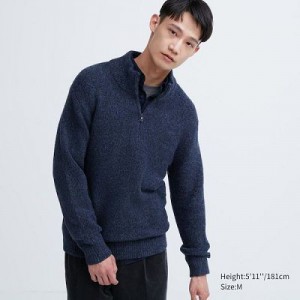 Suéteres Uniqlo Souffle Yarn Long-Sleeve Half-Zip Hombre Azules | 259031_PE