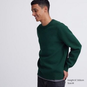 Suéteres Uniqlo Washable Milano Acanalado Crew Neck Mujer Verde | 589701_PE