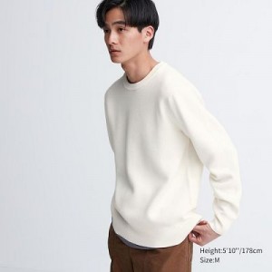 Suéteres Uniqlo Washable Milano Acanalado Crew Neck Hombre Blancas | 470826_PE