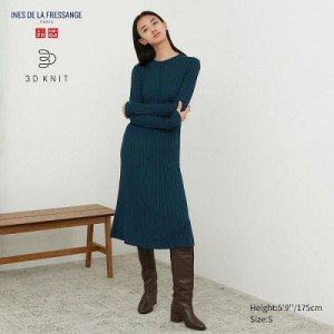 Vestido Uniqlo 3D Knit Acanalado Crew Neck Long-Sleeve Mujer Verde | 735140_PE