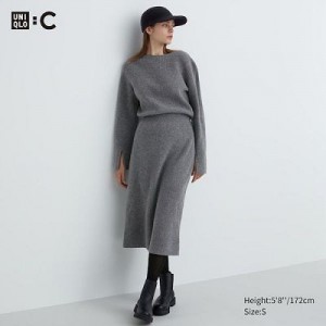 Vestido Uniqlo Boat Neck Long-Sleeve Knit Mujer Gris | 97341_PE