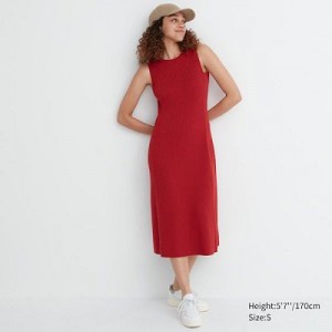 Vestido Uniqlo Cotton Blend Knit Sleeveless Mujer Rojas | 817695_PE