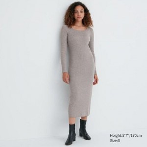 Vestido Uniqlo Merino Blend Fitted U Neck Long Sleeve Mujer Gris | 108924_PE