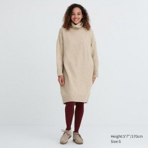 Vestido Uniqlo Souffle Yarn Turtleneck Mujer Beige | 406291_PE