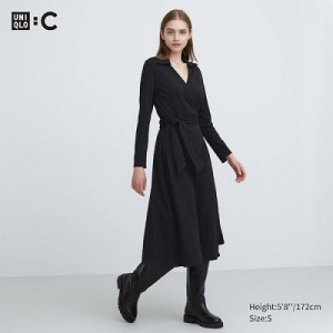 Vestido Uniqlo Wrap Long-Sleeve Mujer Negras | 807359_PE