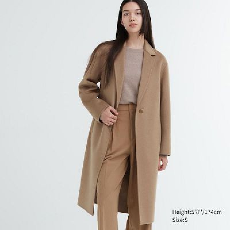 Abrigos Uniqlo Double Face Long Mujer Beige | 760932_PE