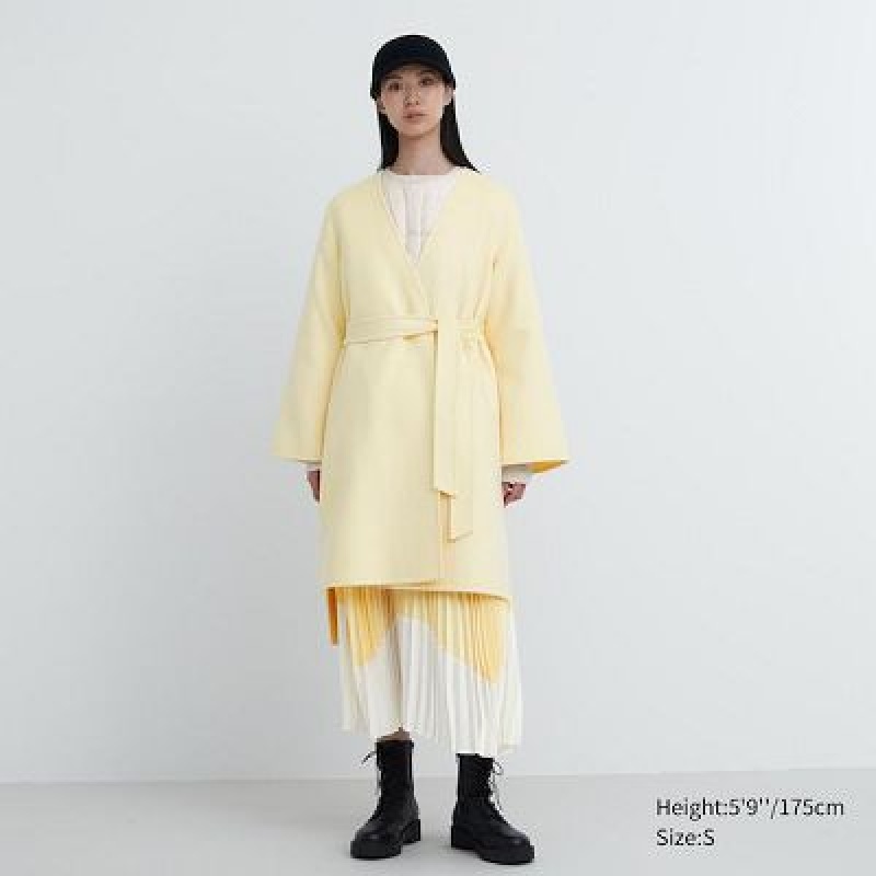 Abrigos Uniqlo Double Face Wrap Mujer Amarillo | 643098_PE