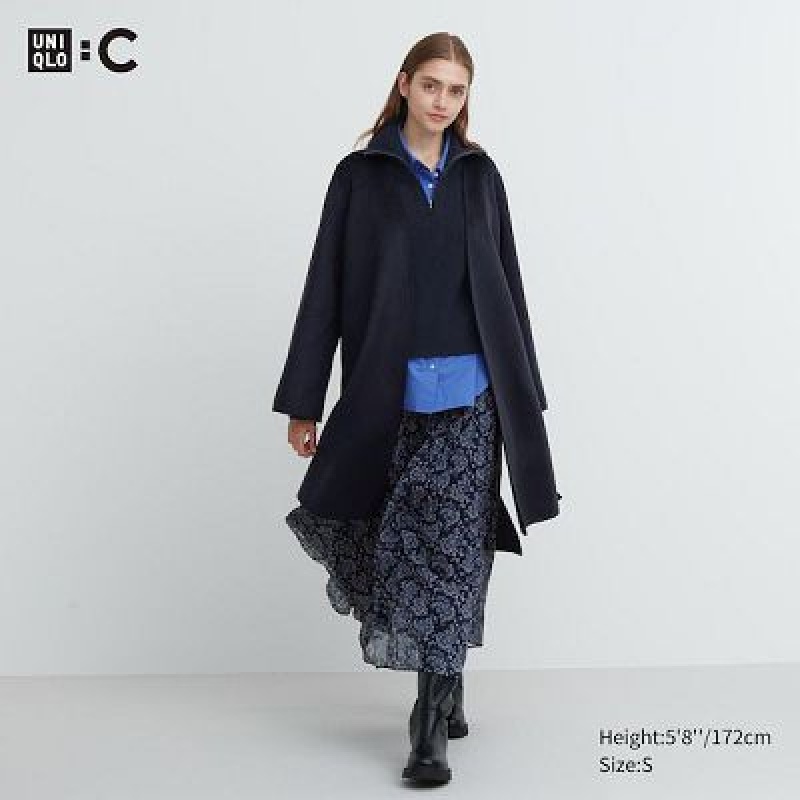 Abrigos Uniqlo Double Face Wrap Mujer Azul Marino | 691725_PE