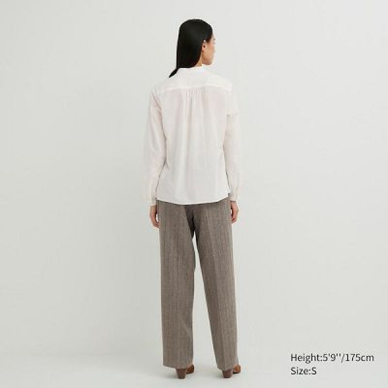 Blouse Uniqlo Pintuck Long Sleeve Mujer Blancas | 930867_PE