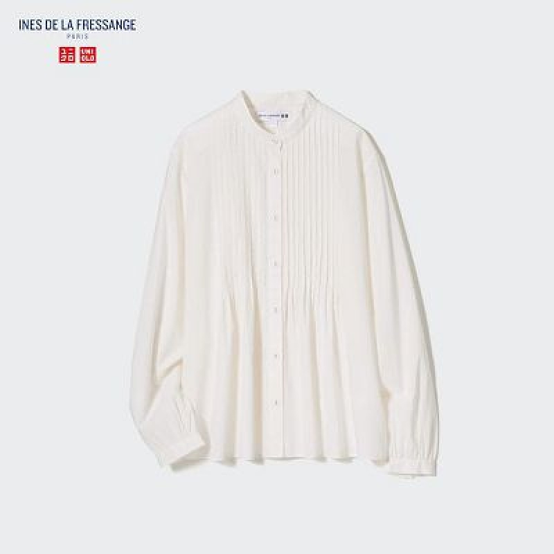 Blouse Uniqlo Pintuck Long Sleeve Mujer Blancas | 930867_PE