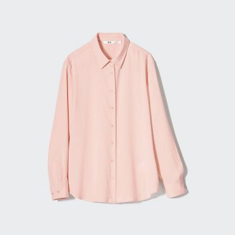 Blouse Uniqlo Rayon Long-Sleeve Mujer Blancas | 238165_PE