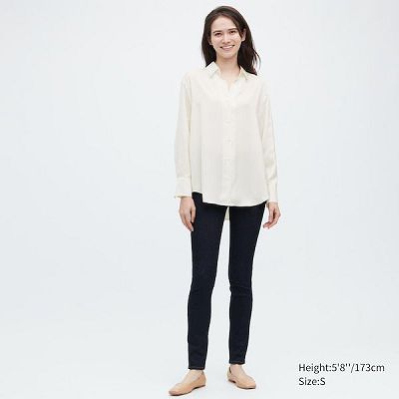 Blouse Uniqlo Satin Long-Sleeve Mujer Beige | 891756_PE