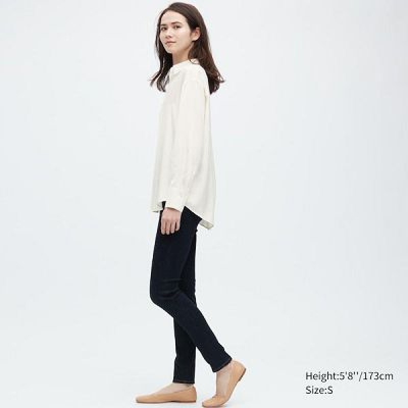 Blouse Uniqlo Satin Long-Sleeve Mujer Beige | 891756_PE