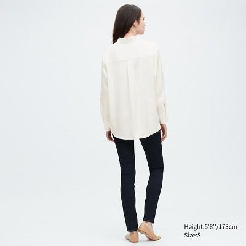 Blouse Uniqlo Satin Long-Sleeve Mujer Beige | 891756_PE