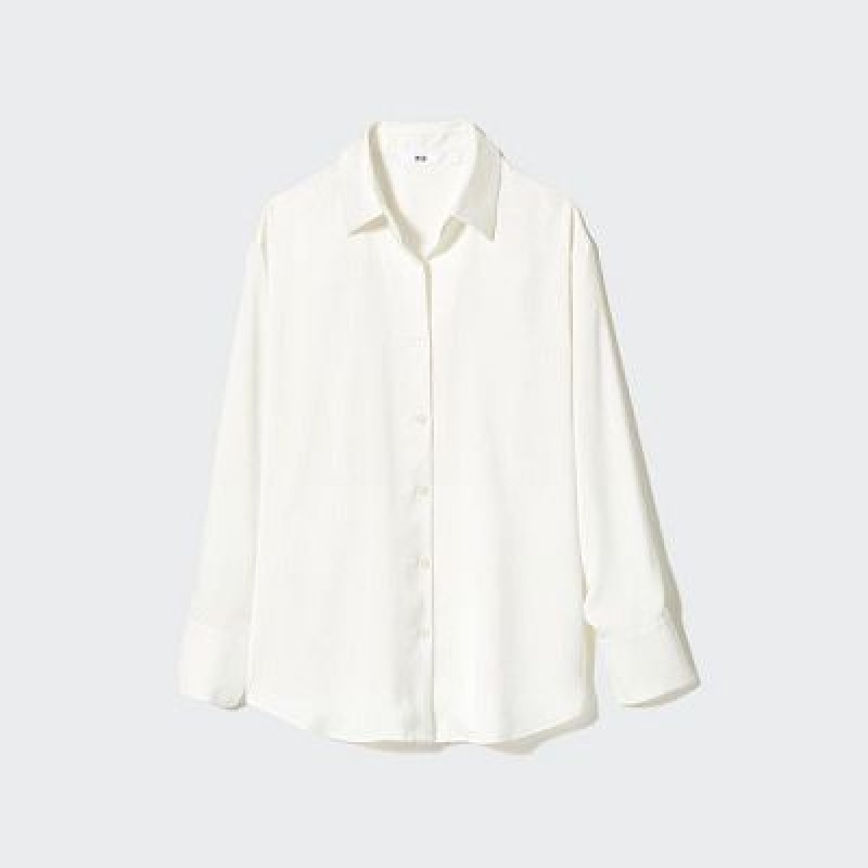 Blouse Uniqlo Satin Long-Sleeve Mujer Blancas | 928517_PE