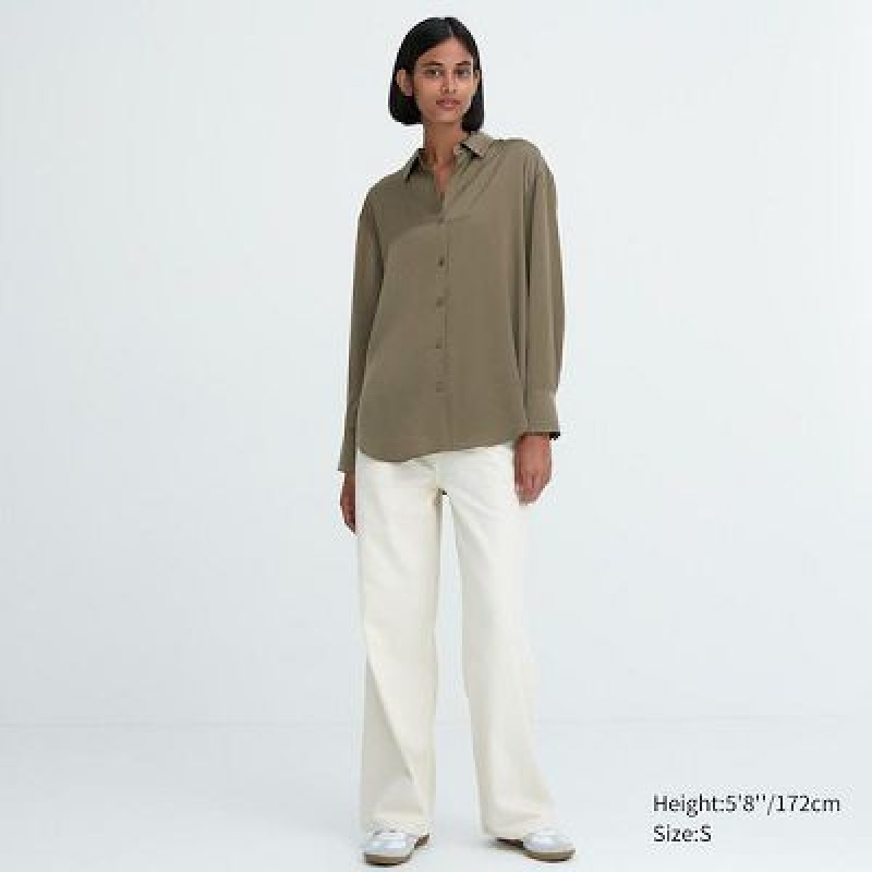 Blouse Uniqlo Satin Long-Sleeve Mujer Gris | 790142_PE