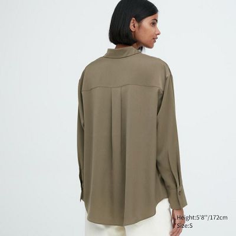 Blouse Uniqlo Satin Long-Sleeve Mujer Gris | 790142_PE