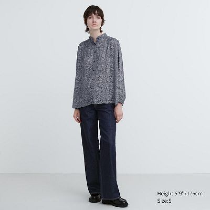 Blouse Uniqlo Volume Long-Sleeve Mujer Azules | 45269_PE