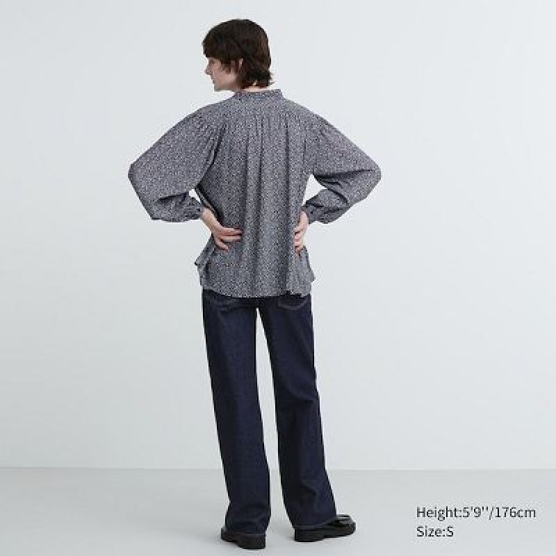 Blouse Uniqlo Volume Long-Sleeve Mujer Azules | 45269_PE