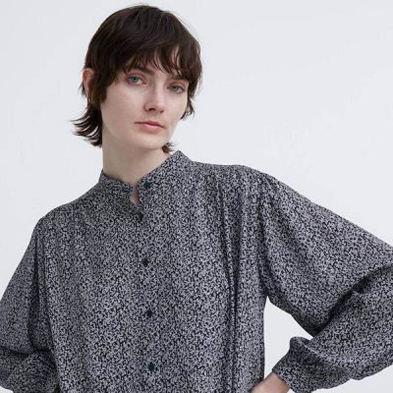 Blouse Uniqlo Volume Long-Sleeve Mujer Azules | 45269_PE