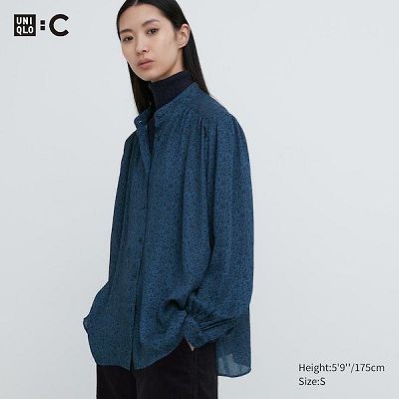 Blouse Uniqlo Volume Long-Sleeve Mujer Azules | 45269_PE