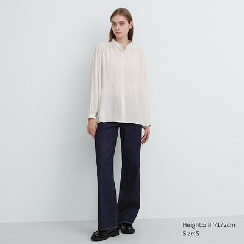 Blouse Uniqlo Volume Long-Sleeve Mujer Azul Marino | 123659_PE