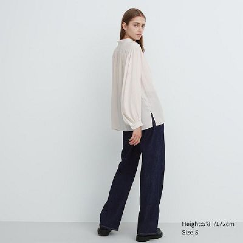 Blouse Uniqlo Volume Long-Sleeve Mujer Azul Marino | 123659_PE