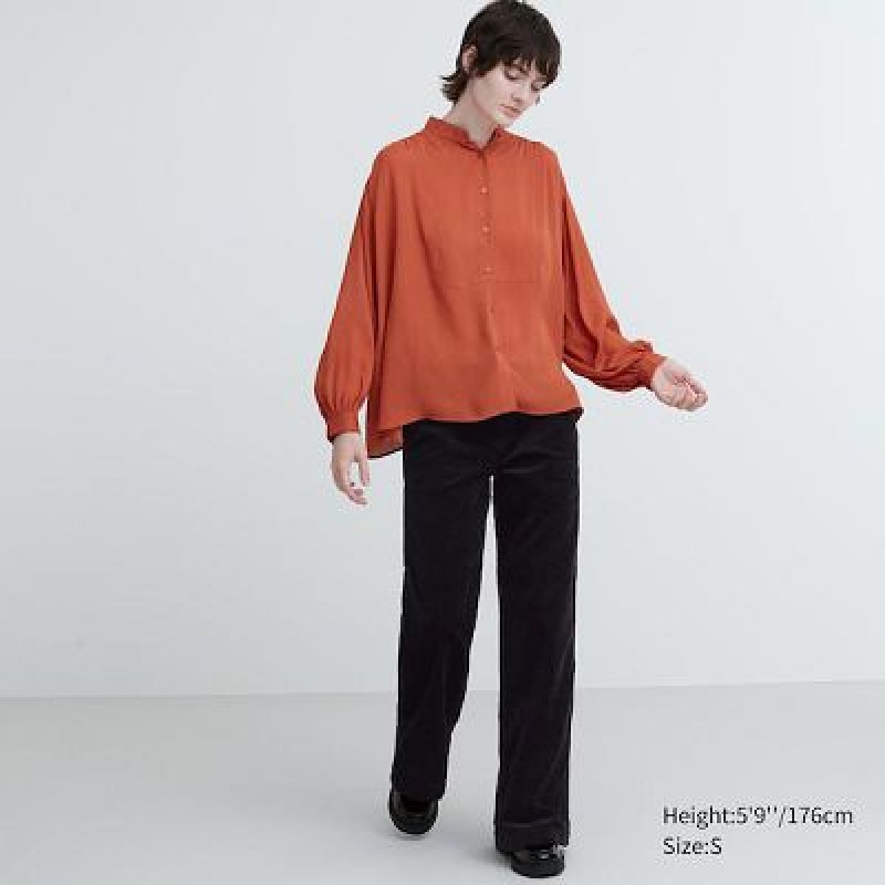 Blouse Uniqlo Volume Long-Sleeve Mujer Marrones | 814256_PE