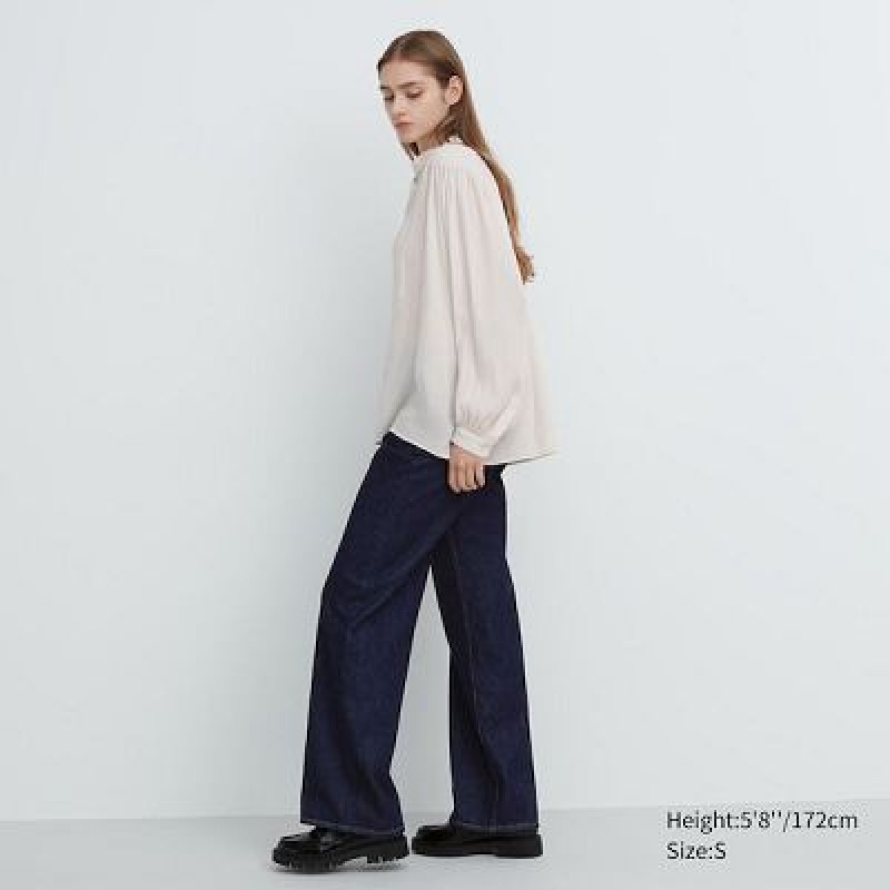 Blouse Uniqlo Volume Long-Sleeve Mujer Marrones | 814256_PE