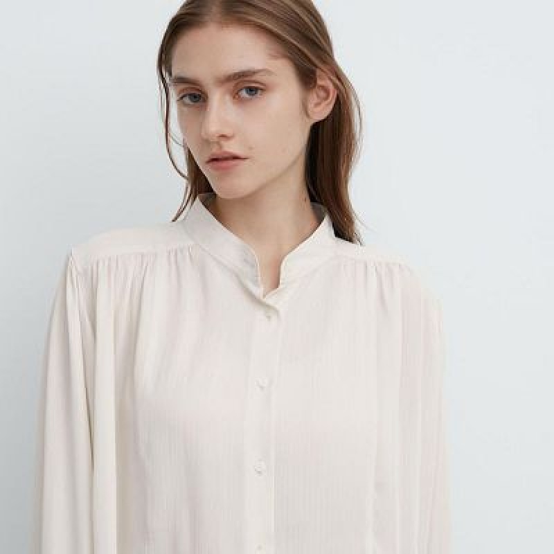 Blouse Uniqlo Volume Long-Sleeve Mujer Marrones | 814256_PE