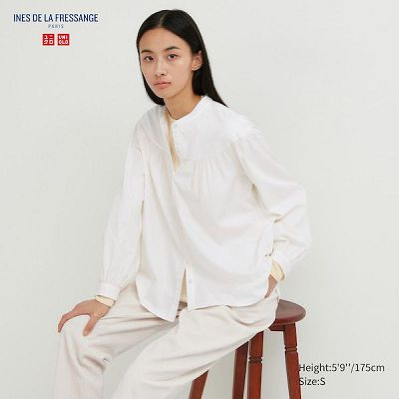 Blouse Uniqlo Volume Long Sleeve Mujer Blancas | 627419_PE