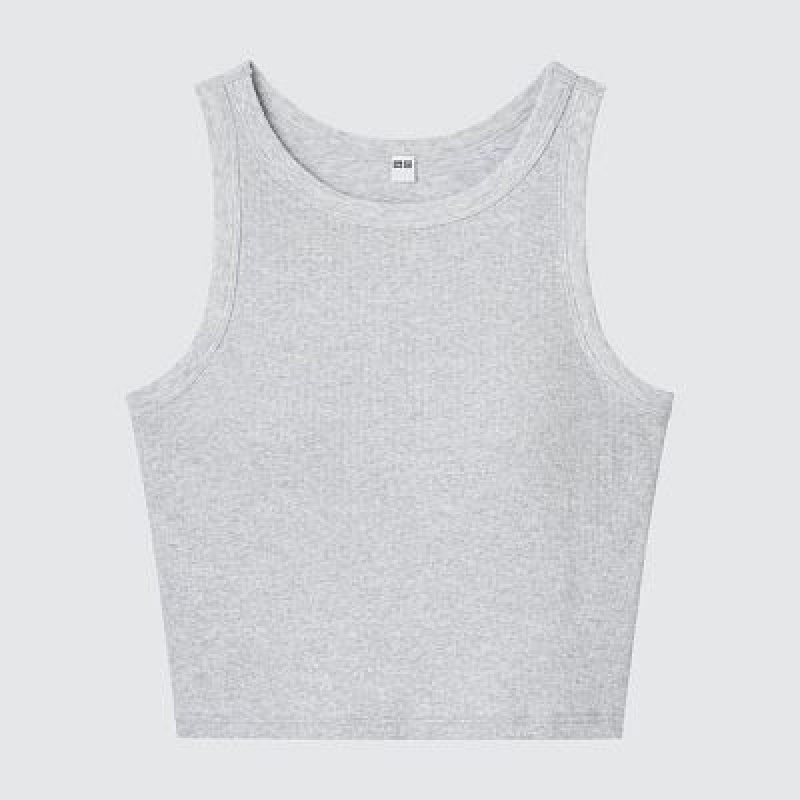 Bra Top Uniqlo Acanalado Cropped Sleeveless Mujer Gris | 134796_PE