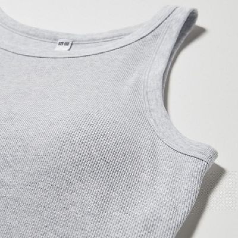 Bra Top Uniqlo Acanalado Cropped Sleeveless Mujer Gris | 134796_PE