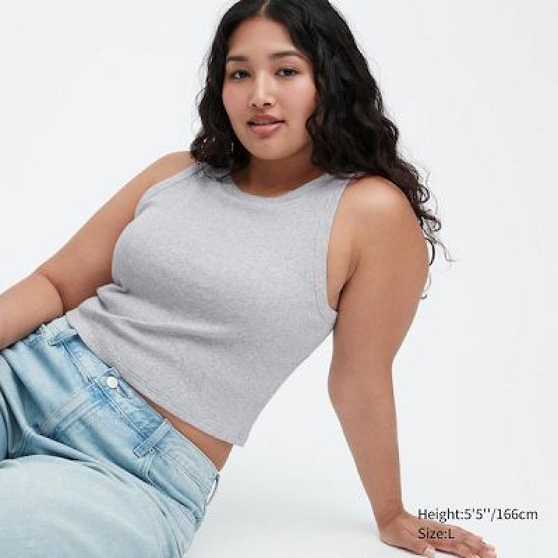 Bra Top Uniqlo Acanalado Cropped Sleeveless Mujer Gris | 134796_PE