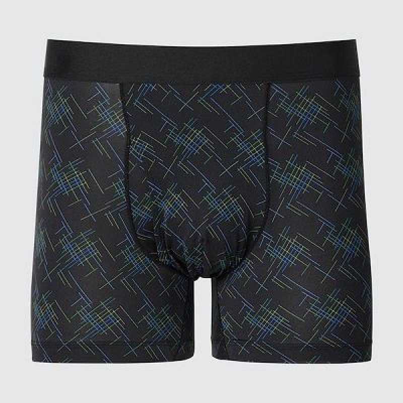 Bragas Uniqlo AIRism Printed Boxer Hombre Negras | 472853_PE