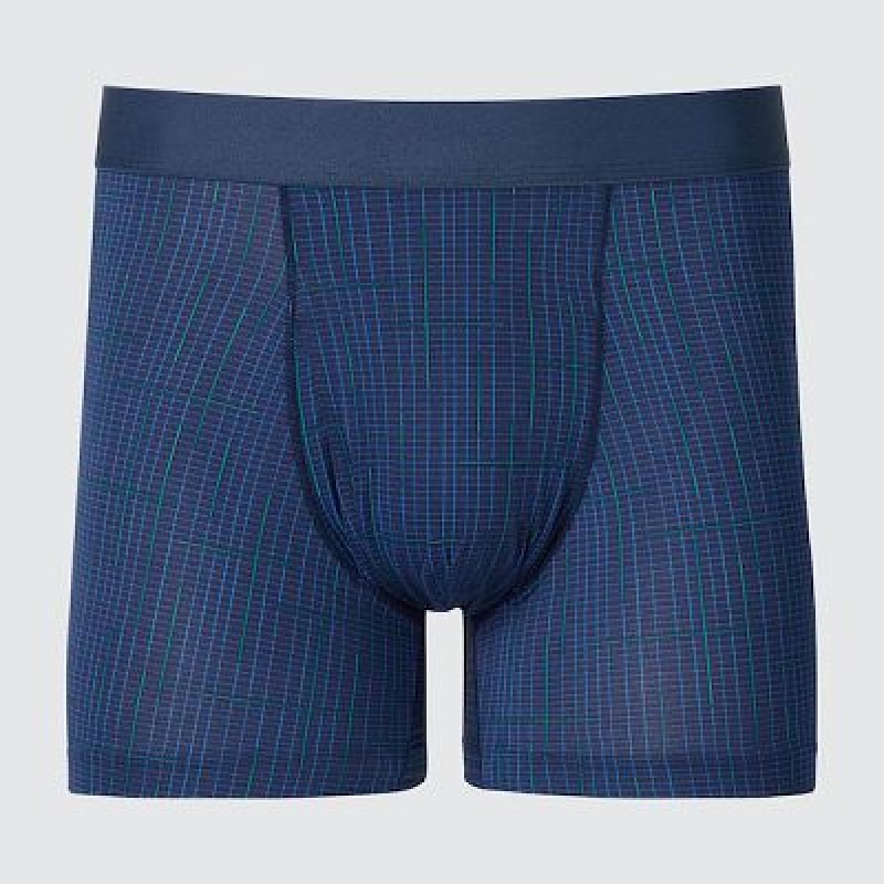 Bragas Uniqlo AIRism Printed Boxer Hombre Azules | 681094_PE