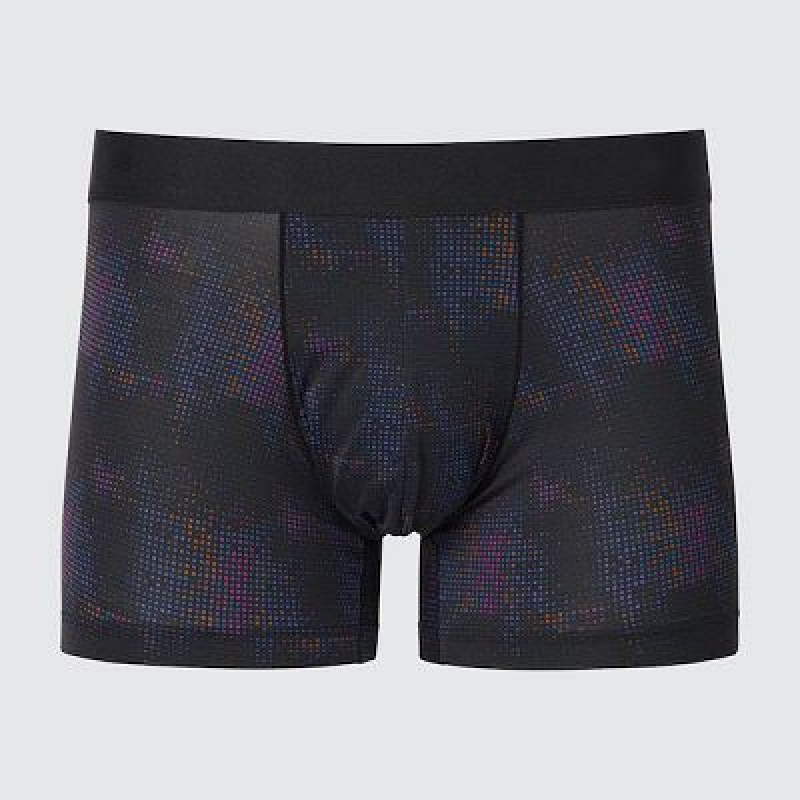 Bragas Uniqlo AIRism Printed Low-Rise Boxer Hombre Negras | 209637_PE