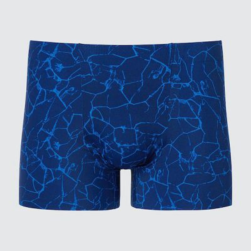 Bragas Uniqlo AIRism Seamless Printed Boxer Hombre Azul Marino | 675930_PE