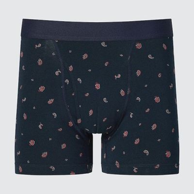 Bragas Uniqlo Cotton Printed Boxer Hombre Azul Marino | 542176_PE