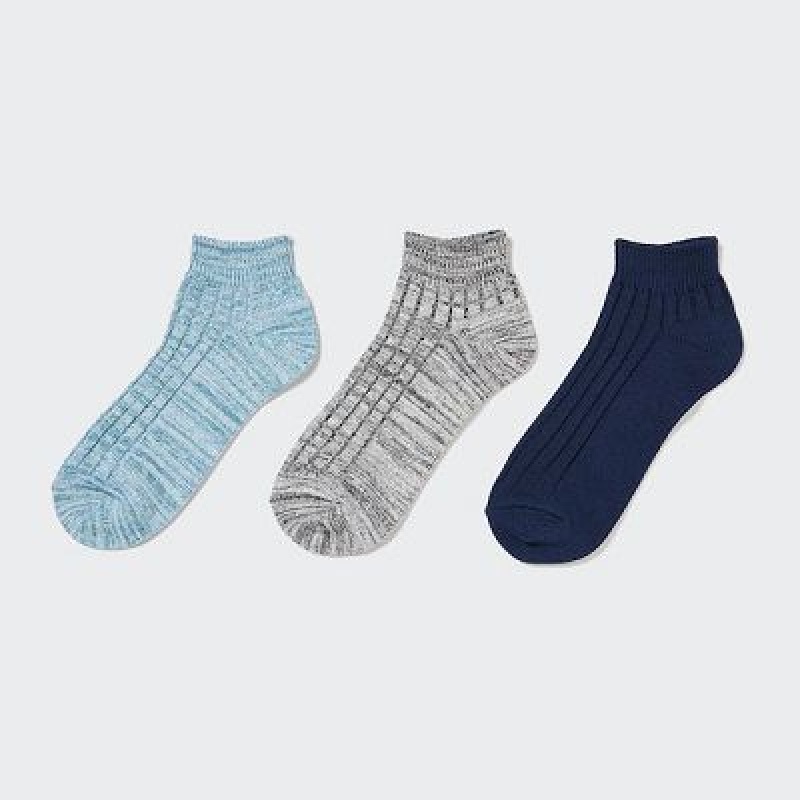 Calcetines Uniqlo Short 3 Pack Mujer Azules | 76918_PE