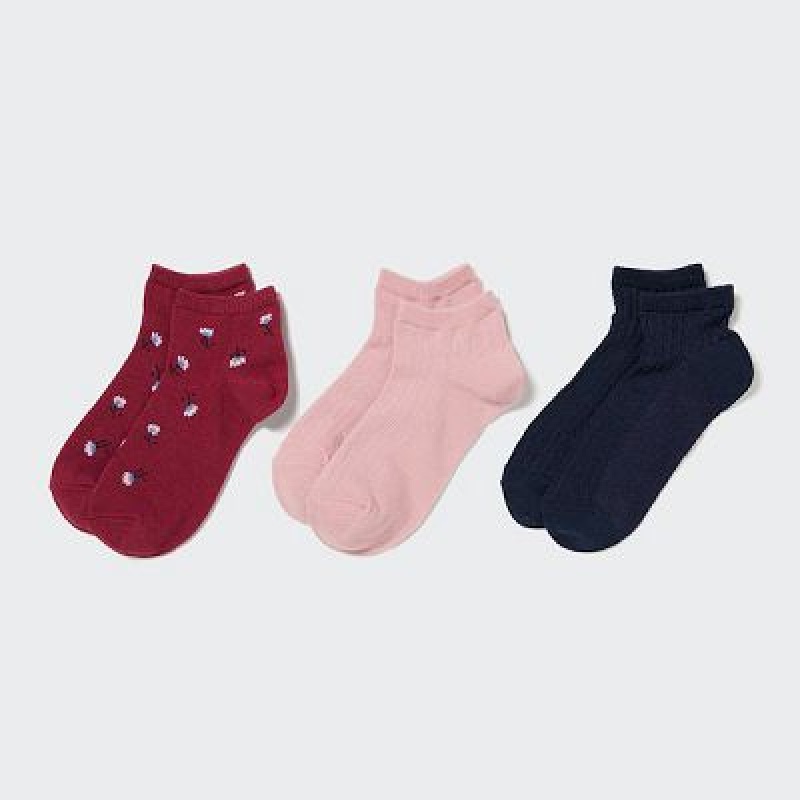 Calcetines Uniqlo Short 3 Pack Niños Rojas | 546938_PE