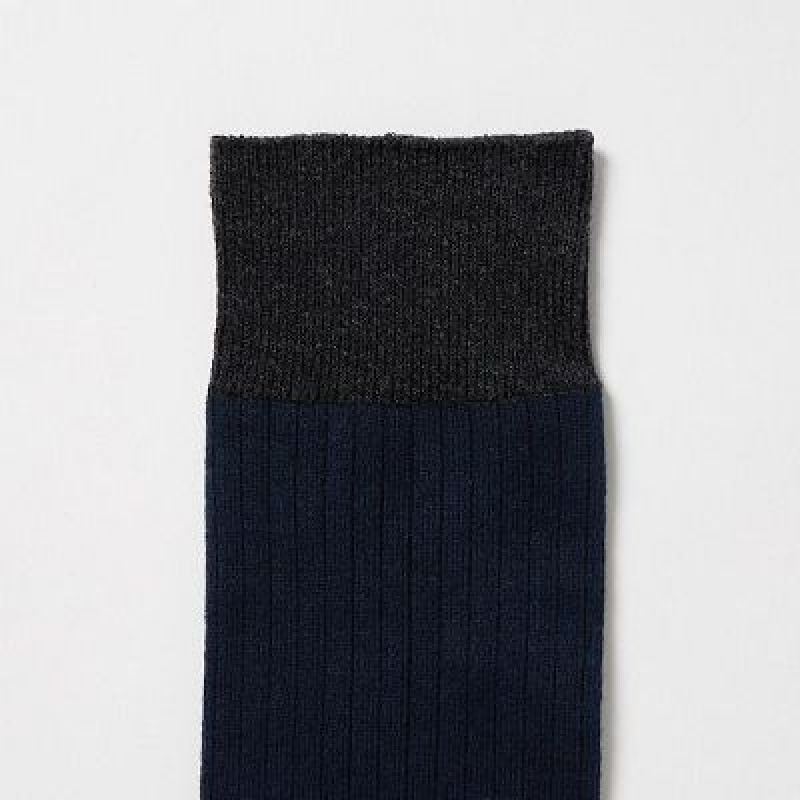 Calcetines Uniqlo Silket Acanalado Hombre Azules | 592086_PE