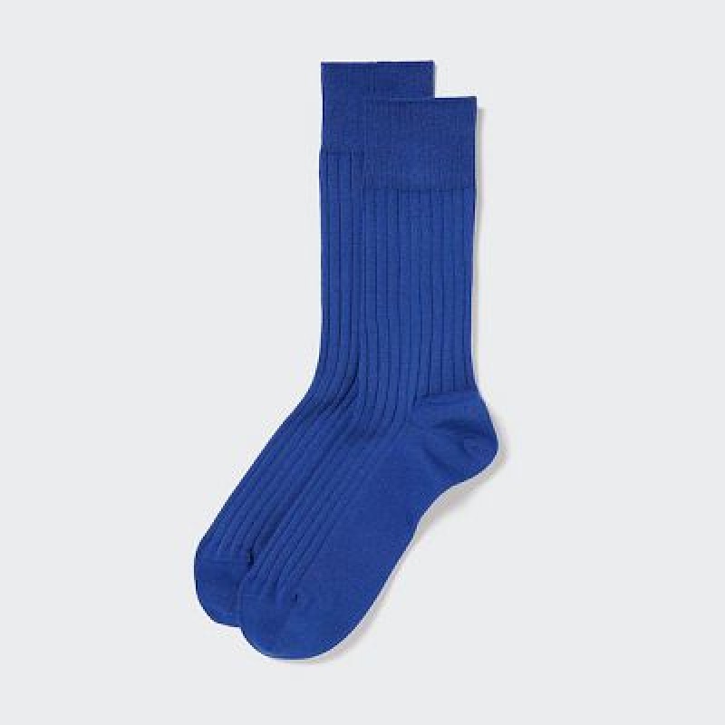 Calcetines Uniqlo Supima Cotton Wide Acanalado Hombre Azules | 824917_PE