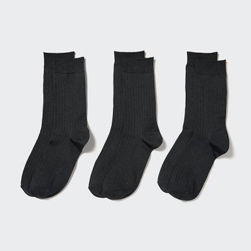 Calcetines Uniqlo Wide Acanalado (3 Pairs) Mujer Negras | 192037_PE