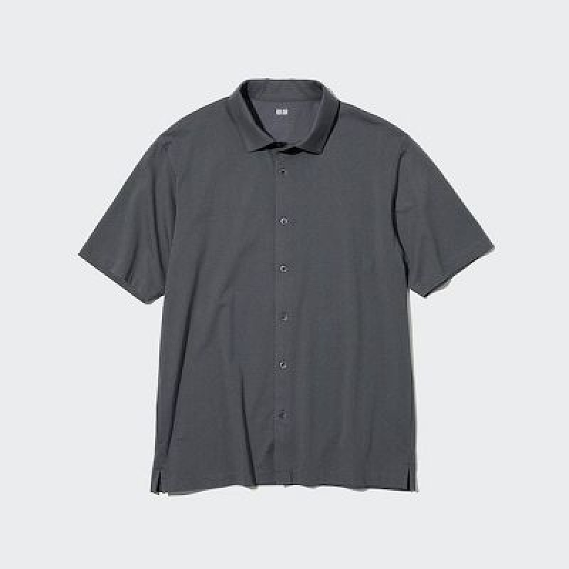 Camisa Polo Uniqlo AIRism Full Open Short-Sleeve Hombre Gris | 145387_PE