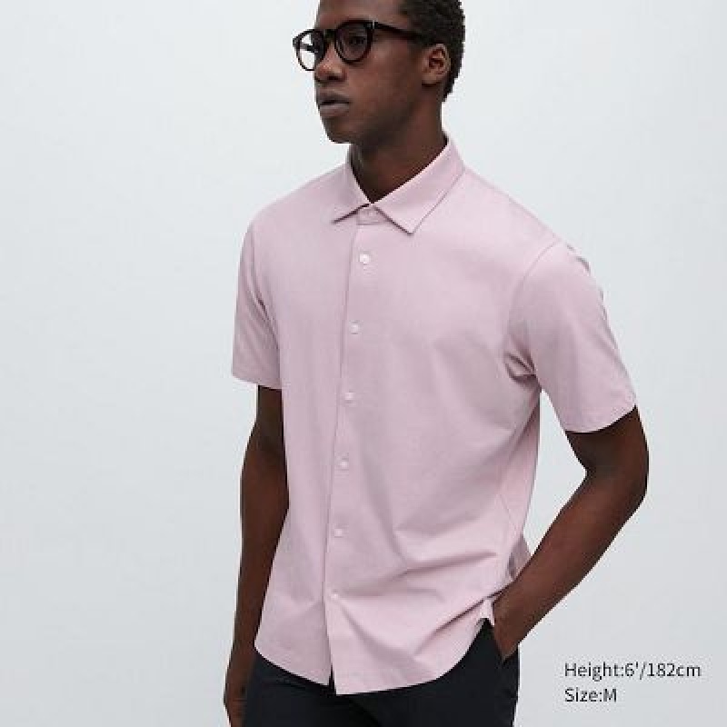 Camisa Polo Uniqlo AIRism Full Open Short-Sleeve Hombre Rosas | 856197_PE