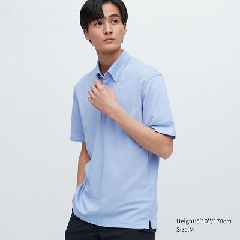 Camisa Polo Uniqlo AIRism Pique Short-Sleeve Hombre Azules | 847635_PE