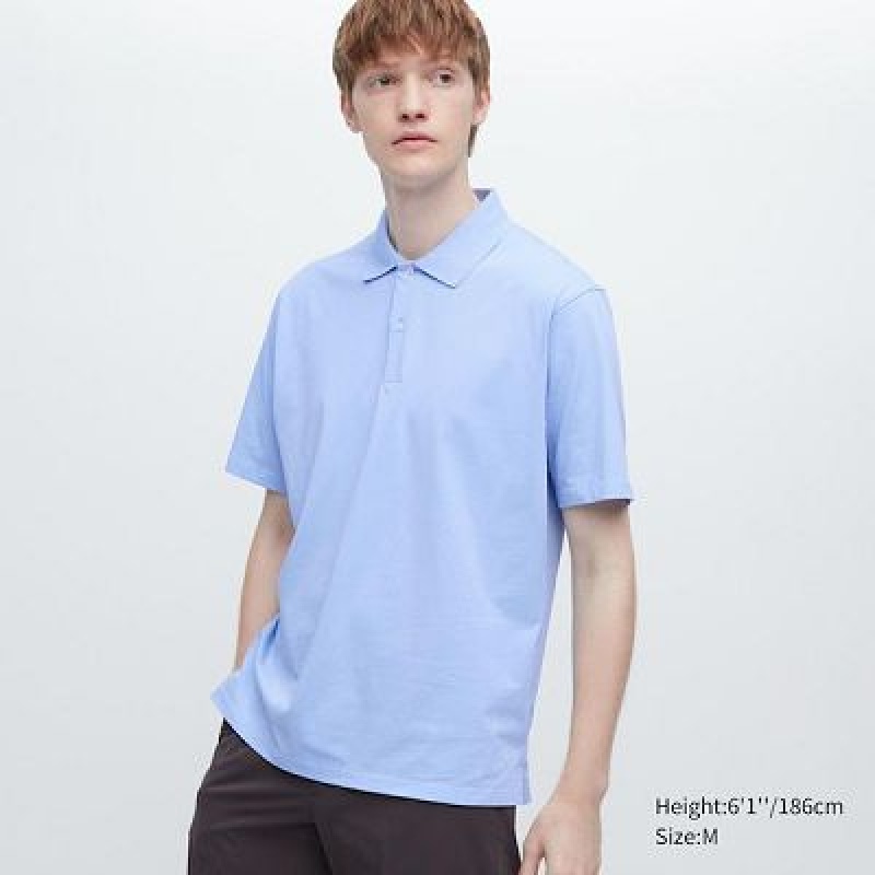 Camisa Polo Uniqlo AIRism Regular Collar Hombre Azules | 762983_PE