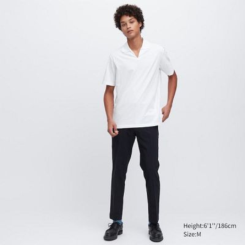 Camisa Polo Uniqlo AIRism Skipper Collar Hombre Blancas | 634850_PE